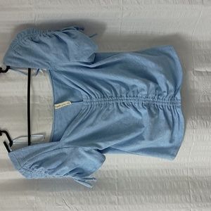Kingston Grey Cropped Ruched Blue Top L. NWOT